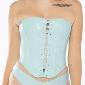 Savage X Fenty Mint Blue Lace-Up Corset Top NWT
